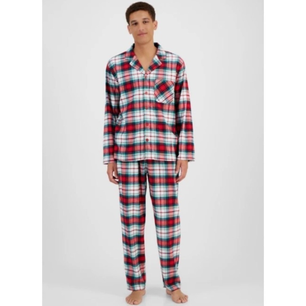 Holiday Lane Mens XL Pajama Set Red Green Plaid Christmas Sleepwear 2‎ Piece